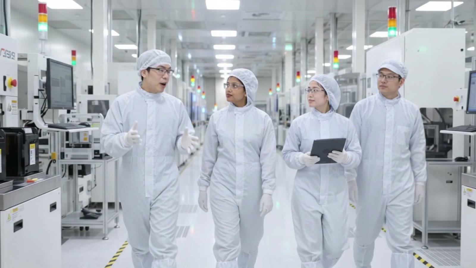 NGS semiconductor team collaborating in a cleanroom